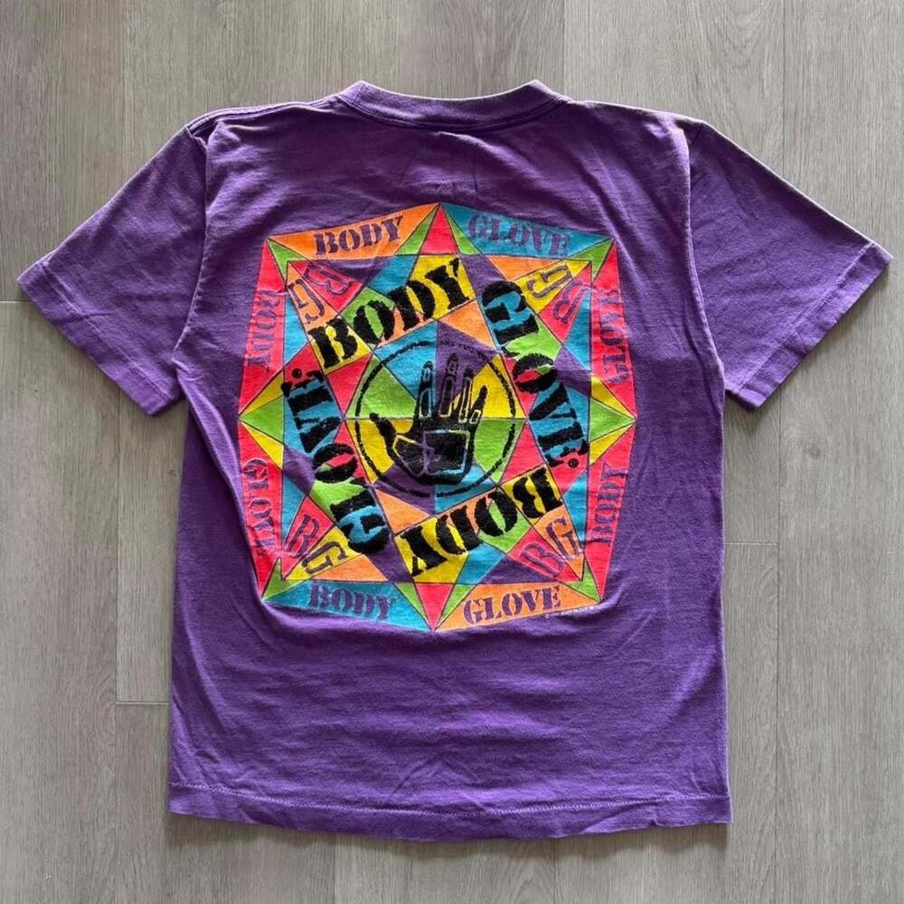 Vintage 1992 Body‎ Glove Geometric Graphic T-Shirt Purple Size L